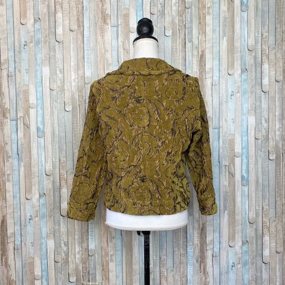 Cut Loose M Jacquard Brocade Button Jacket Blazer Green Gold Boho Lagenlook - Picture 6 of 8